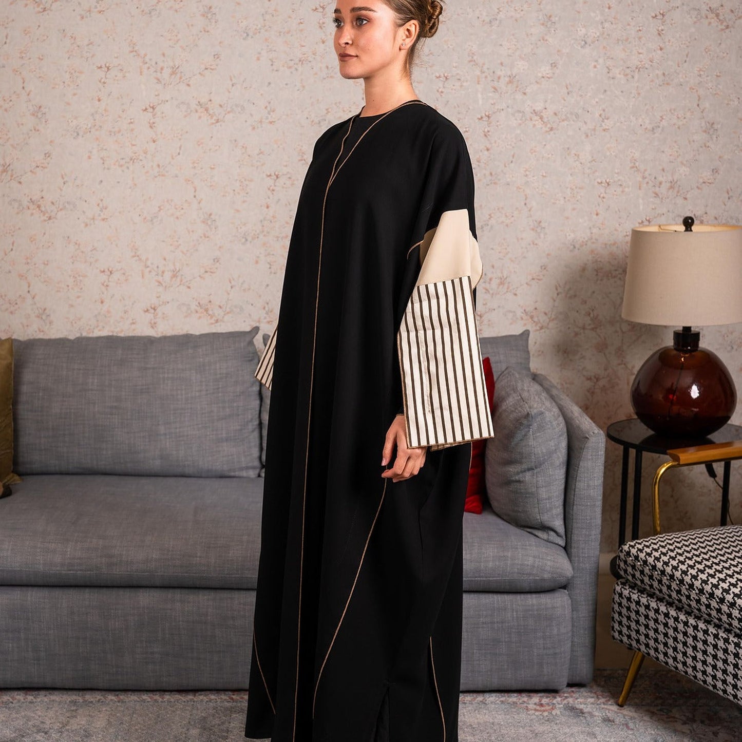 Stripe cotton sleeves Abaya
