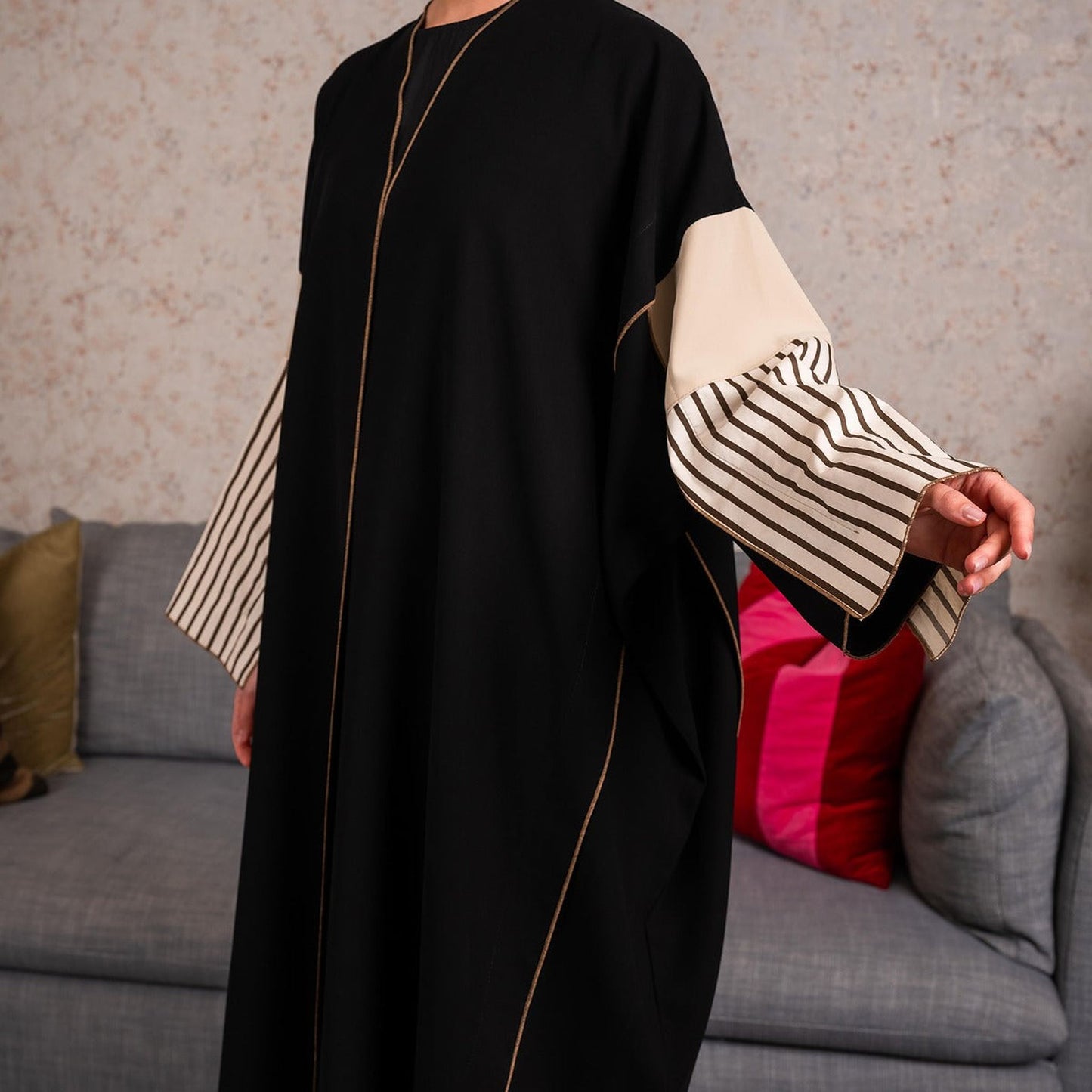 Stripe cotton sleeves Abaya