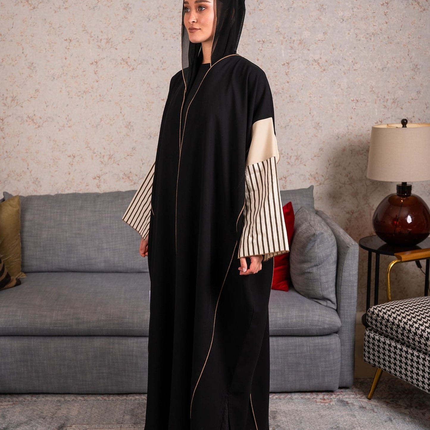 Stripe cotton sleeves Abaya